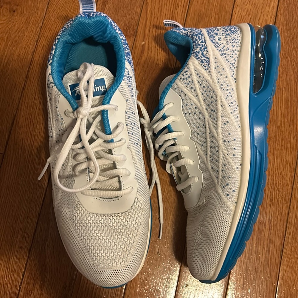 Blue and white running athletic men’s sneakers